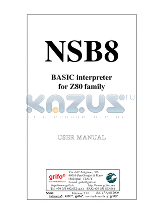 NSB8 datasheet - BASIC interpreter for Z80 family