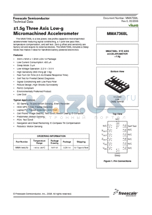 MMA7368LR2 datasheet - a1.5g Three Axis Low-g Micromachined Accelerometer