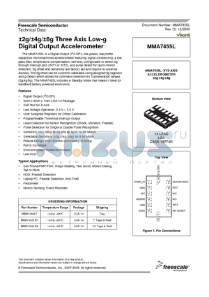 MMA7455LR2 datasheet - a2g/a4g/a8g Three Axis Low-g Digital Output Accelerometer