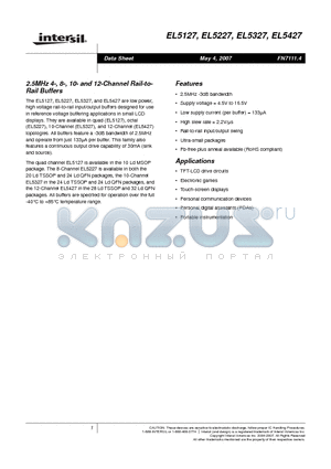 EL5227CR-T7 datasheet - 2.5MHz 4-, 8-, 10- and 12-Channel Rail-to-Rail Buffers