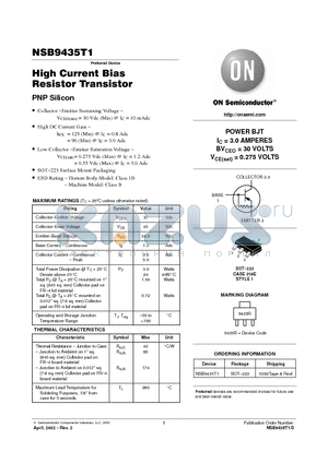 NSB9435T1 datasheet - High Current Bias Resistor Transistor