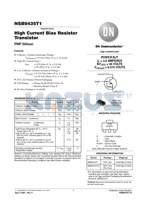 NSB9435T1G datasheet - High Current Bias Resistor Transistor