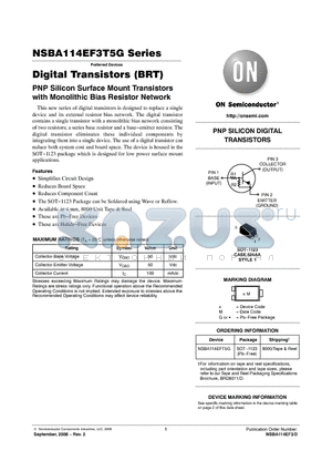 NSBA114TF3T5G datasheet - Digital Transistors (BRT)