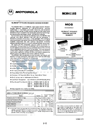 MCM4116 datasheet - 16,384 BIT DYNAMIC RANDOM ACCESS MEMORY