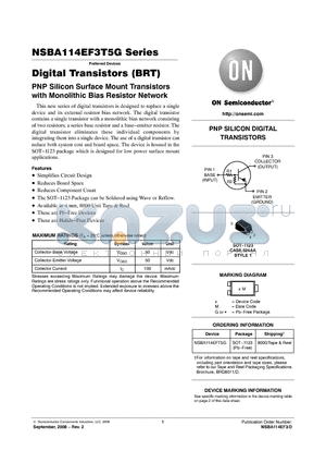 NSBA114YF3T5TG datasheet - Digital Transistors (BRT)