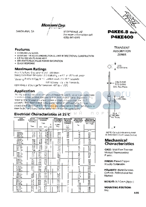 P4KE220 datasheet - TRANSIENT ABSORPTION ZENER