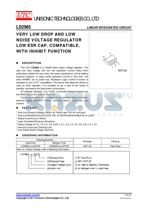 LD2985L-XX-AF5-R datasheet - VERY LOW DROP AND LOW NOISE VOLTAGE REGULATOR LOW ESR CAP.