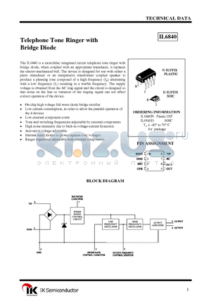 IL6840N datasheet - Telephone Tone Ringer with Bridge Diode