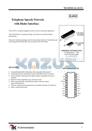 IL6965 datasheet - Telephone Speech Network with Dialer Interface