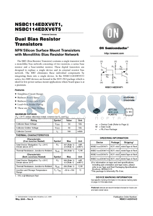 NSBC114EDXV6T5 datasheet - Dual Bias Resistor Transistors