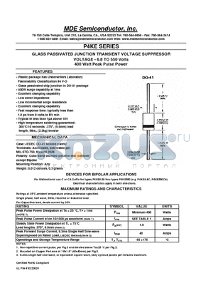 P4KE220A datasheet - GLASS PASSIVATED JUNCTION TRANSIENT VOLTAGE SUPPRESSOR