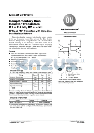 NSBC123TPDP6 datasheet - Complementary Bias Resistor Transistors R1 = 2.2 k, R2 =  k