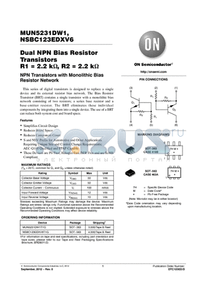 NSBC123EDXV6 datasheet - Dual NPN Bias Resistor Transistors R1 = 2.2 k, R2 = 2.2 k