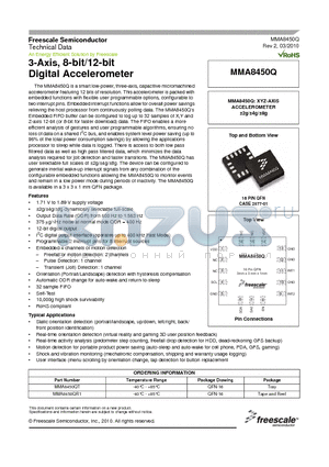 MMA8450QR1 datasheet - 3-Axis, 8-bit/12-bit Digital Accelerometer