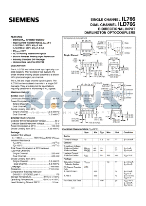 IL766 datasheet - BIDIRECTIONAL INPUT DARLINGTON OPTOCOUPLERS