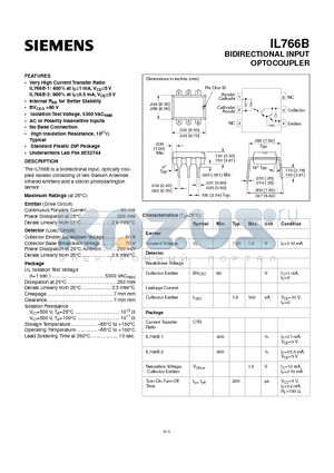 IL766B datasheet - BIDIRECTIONAL INPUT OPTOCOUPLER