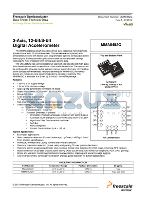 MMA8452Q datasheet - 3-Axis, 12-bit/8-bit Digital Accelerometer