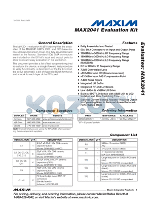 MAX2041 datasheet - Evaluation Kit