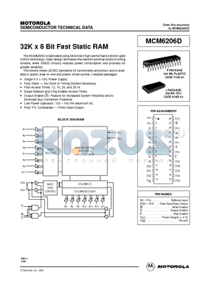 MCM6206DJ12R2 datasheet - 32K x 8 Bit Fast Static RAM