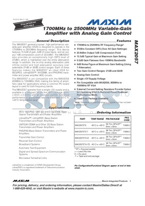 MAX2057 datasheet - 1700MHz to 2500MHz Variable-Gain Amplifier with Analog Gain Control