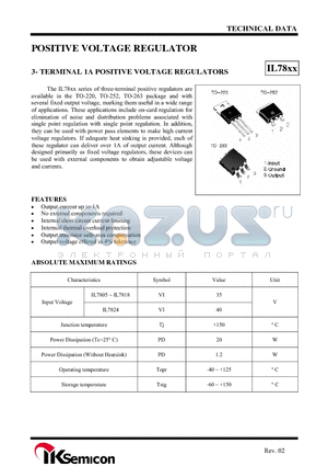 IL7824 datasheet - POSITIVE VOLTAGE REGULATOR 3- TERMINAL 1A POSITIVE VOLTAGE REGULATORS IL78xx