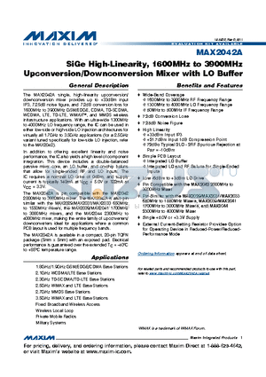 MAX2042A datasheet - SiGe High-Linearity, 1600MHz to 3900MHz Upconversion/Downconversion