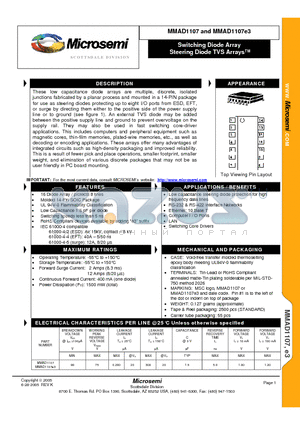 MMAD1107 datasheet - Switching Diode Array Steering Diode TVS Arrays