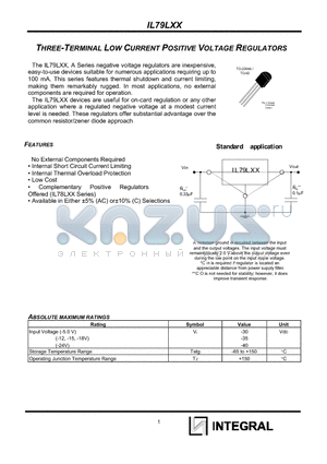 IL79L18 datasheet - THREE-TERMINAL LOW CURRENT POSITIVE VOLTAGE REGULATORS