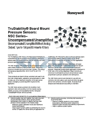 NSCDANN030PAUNV datasheet - TruStability^ Board Mount Pressure Sensors: NSC SeriesUncompensated/Unamplified