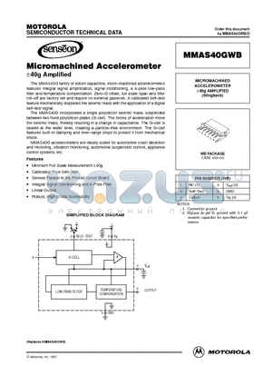 MMAS40GWB datasheet - MICROMACHINED ACCELEROMETER a40g AMPLIFIED