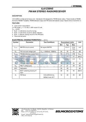 ILA1238NS datasheet - FM/AM STEREO RADIORECEIVER