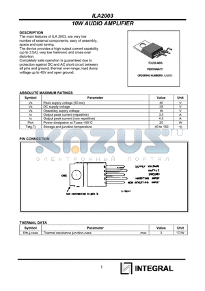 ILA2003 datasheet - 10W AUDIO AMPLIFIER