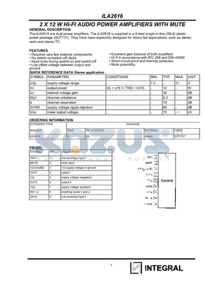 ILA2616 datasheet - 2 X 12 W HI-FI AUDIO POWER AMPLIFIERS WITH MUTE