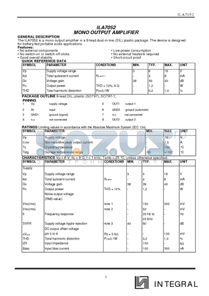 ILA7052 datasheet - MONO OUTPUT AMPLIFIER