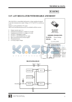 ILA8138A datasheet - 5.1V 12V REGULATOR WITH DISABLE AND RESET