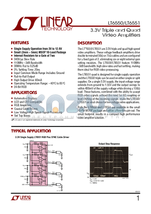 LT6551 datasheet - 3.3V Triple and Quad Video Amplifiers