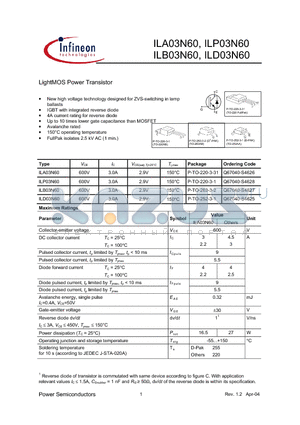 ILB03N60 datasheet - LightMOS Power Transistor