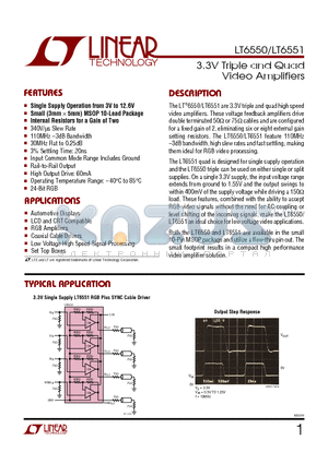 LT6550 datasheet - 3.3V Triple and Quad Video Amplifiers