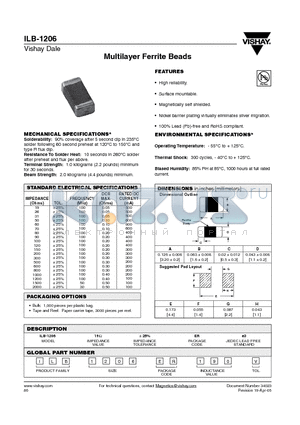 ILB1206ER190V datasheet - Multilayer Ferrite Beads