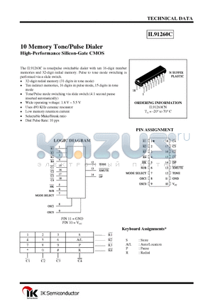 IL91260CN datasheet - 10 Memory Tone/Pulse Dialer High-Performance Silicon-Gate CMOS