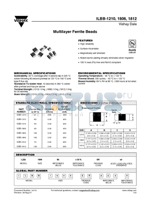 ILBB-1210 datasheet - Multilayer Ferrite Beads