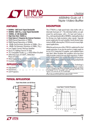 LT6554IGN datasheet - 650MHz Gain of 1 Triple Video Buffer