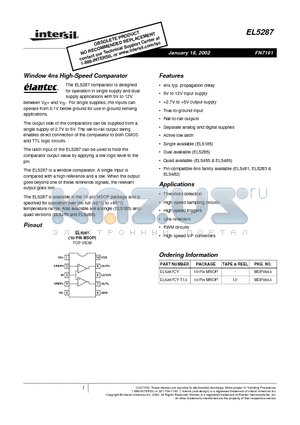 EL5287CY-T13 datasheet - Window 4ns High-Speed Comparator