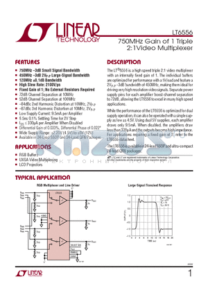 LT6556IGN datasheet - 750MHz Gain of 1 Triple 2:1Video Multiplexer