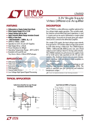 LT6552IDD datasheet - 3.3V Single Supply Video Difference Amplifier