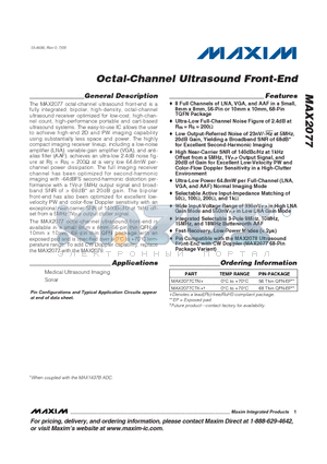 MAX2077CTK+ datasheet - Octal-Channel Ultrasound Front-End