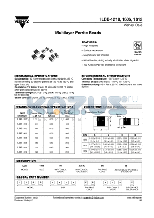 ILBB1806ER800V datasheet - Multilayer Ferrite Beads