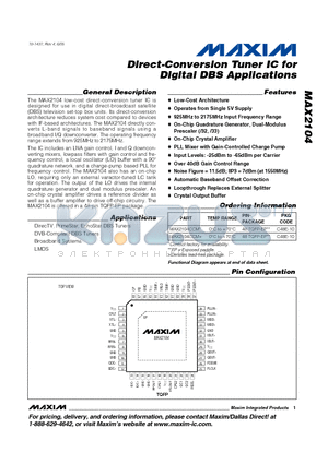 MAX2104 datasheet - Direct-Conversion Tuner IC for Digital DBS Applications