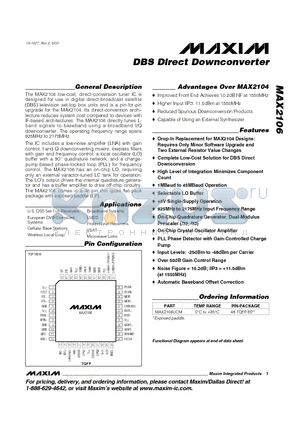 MAX2106 datasheet - DBS Direct Downconverter