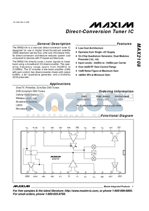 MAX2108CEG datasheet - Direct-Conversion Tuner IC